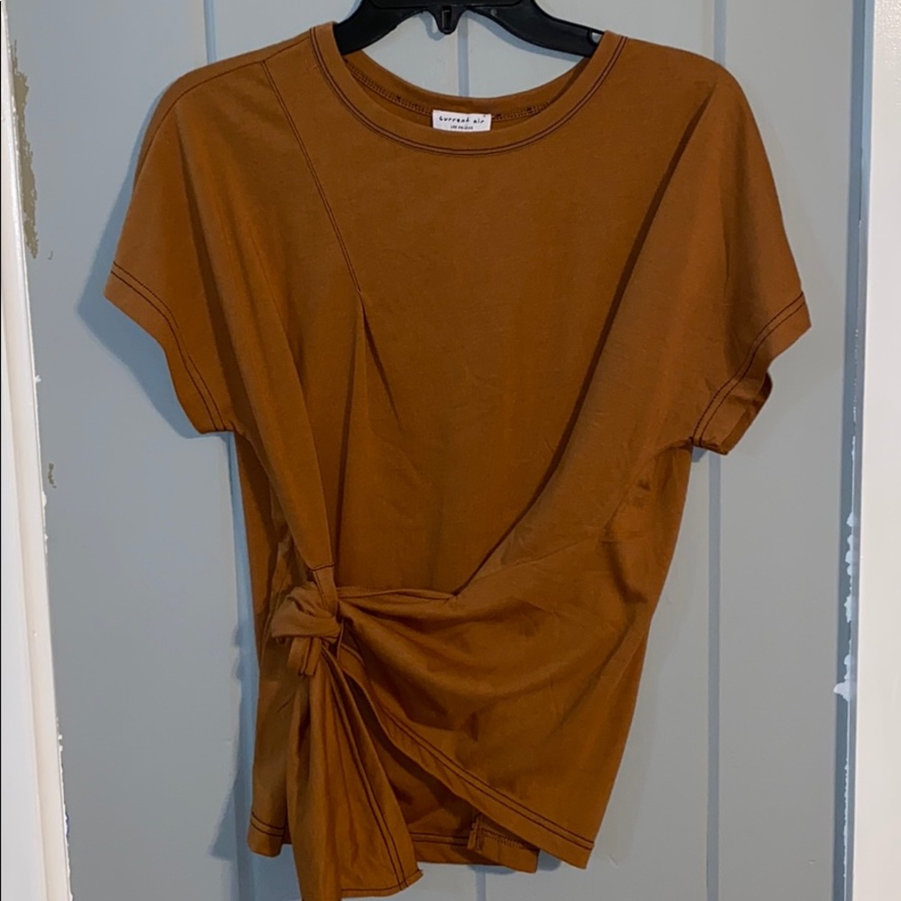 Mustard short sleeved tie-front blouse